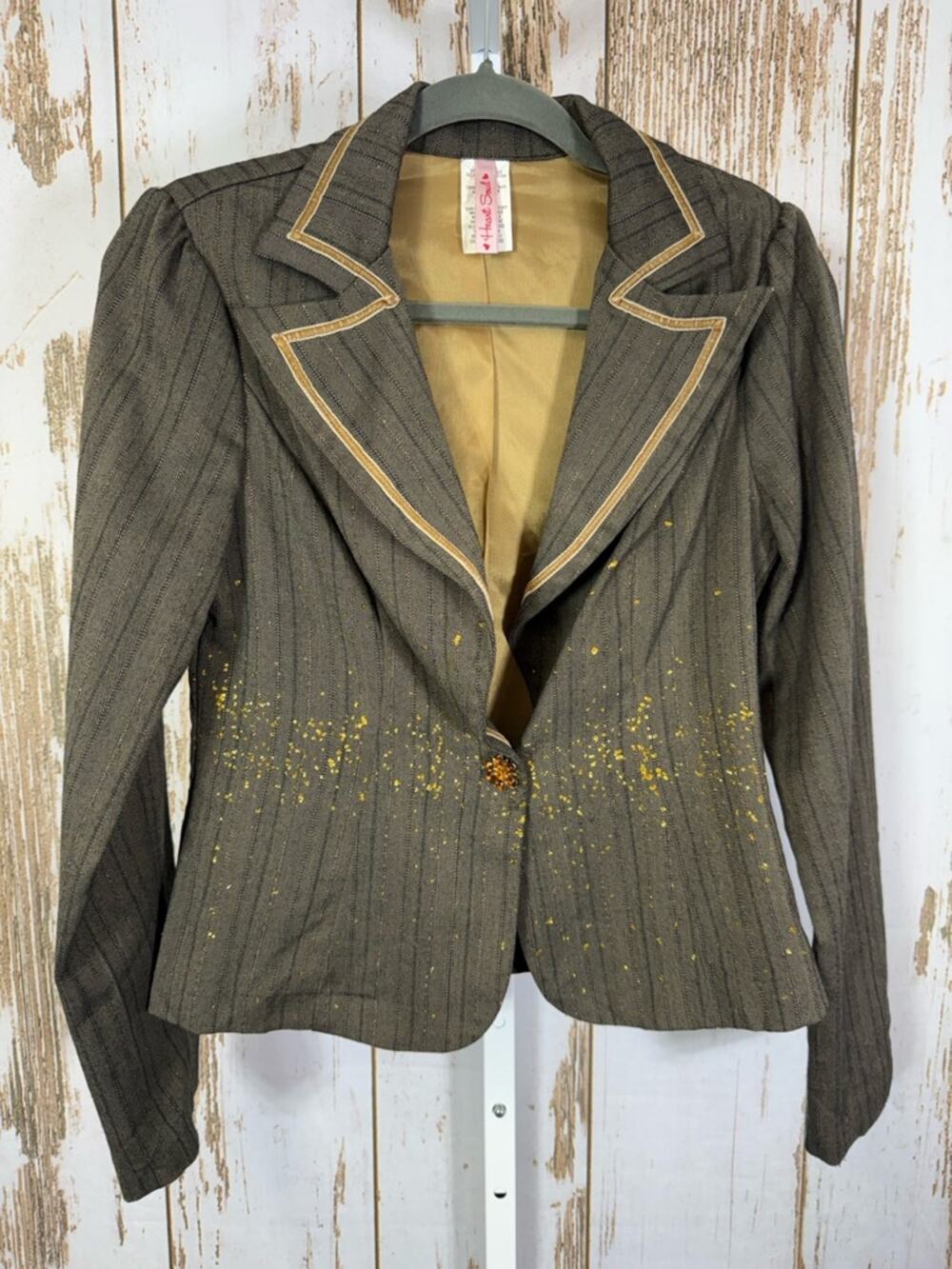 Heart Soul, Olive Brown Pinstriped Blazer with Gold Speckle Accents. Size Medium